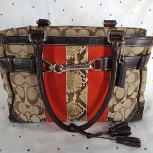 Coach H052-8K26 Jaccard Logo & Leather With Red Python Stripes & Tassels Bag